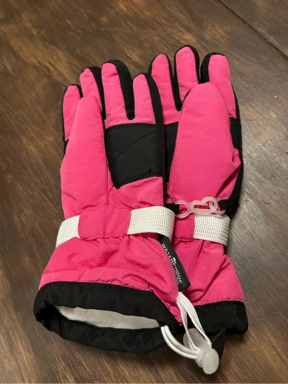 Kids Pink Winter Waterproof Snow Gloves with Adjustable Strap